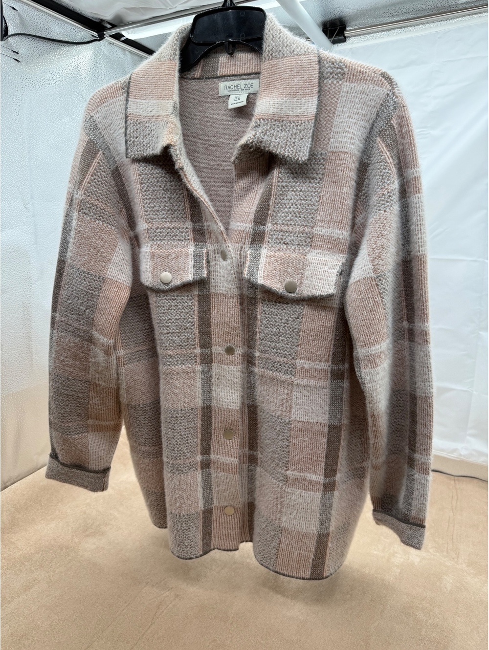 Rachel Zoe Plaid Button-Up Knit Jacket Size IX